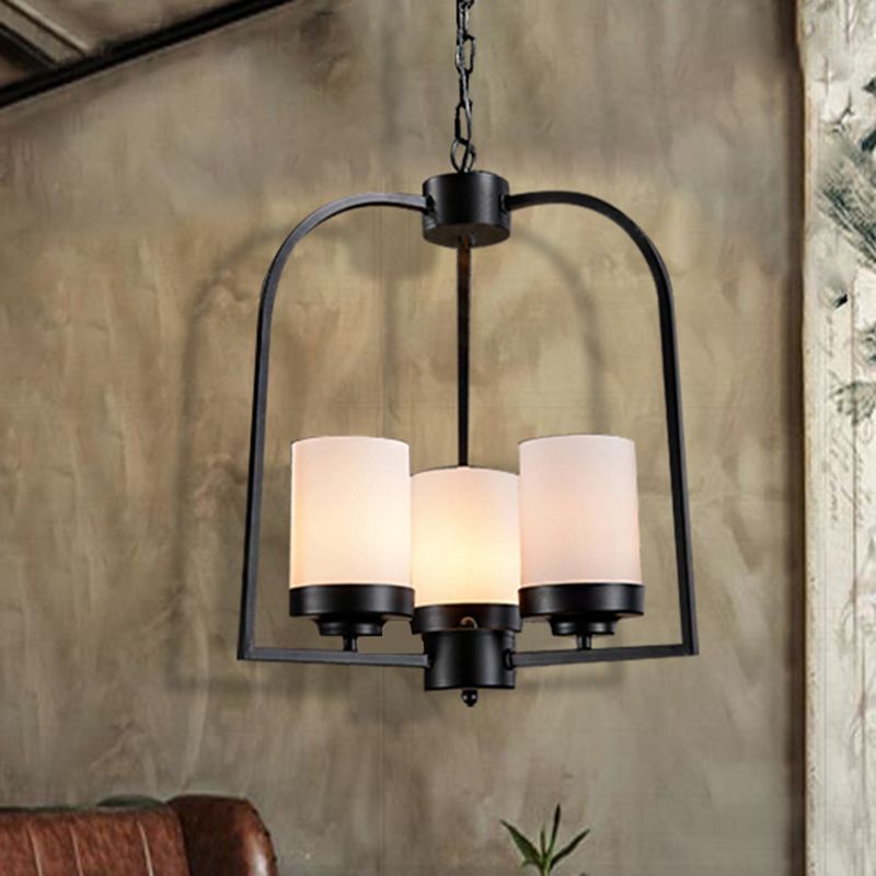 Matte schwarze Zylinderleuchterlampe Industrial Opalglas 3 Leichter Esszimmer Hanges Licht hängen