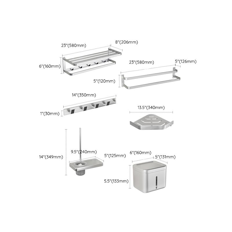 Modern Bath Hardware Set Silver Bath Shelf Towel Bar Bathroom Accessory Kit