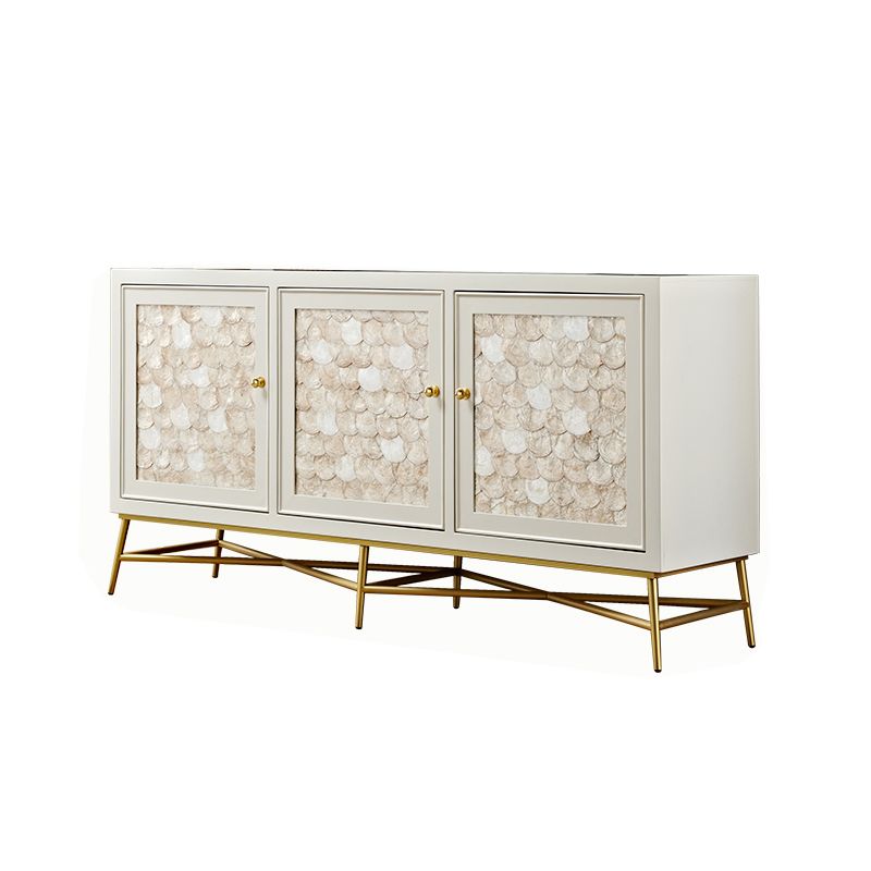 White Engineered Wood Buffet Stand Gold Base Sideboard Cabinet with Storage