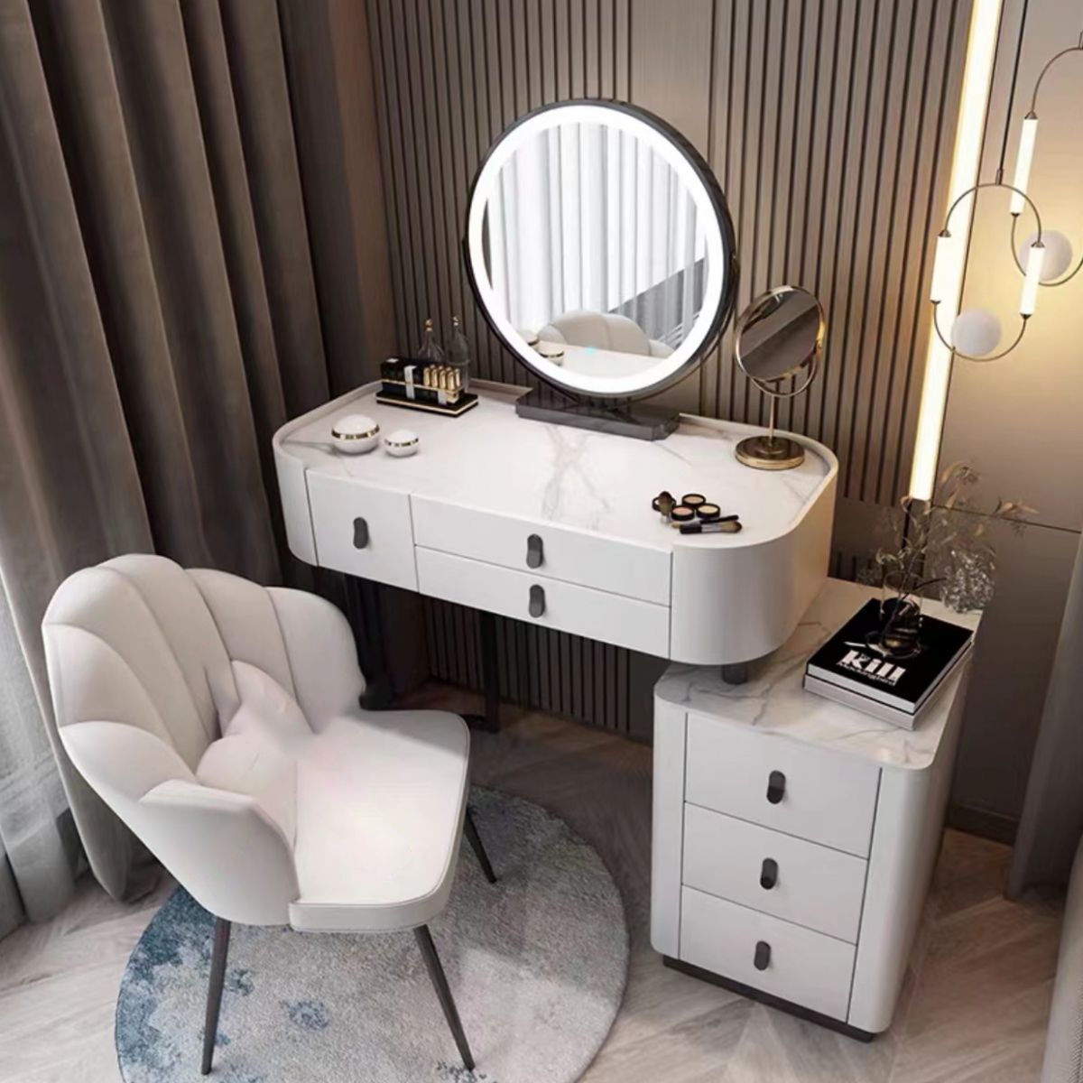 Glass/Stone Make-up Vanity Modern Vanity Dressing Table with Storage Drawers