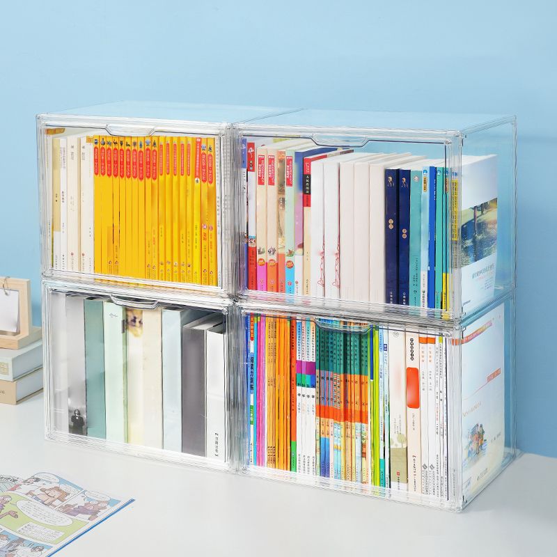 Contemporary Plastic Book Shelf Tabletop Standard Kids Bookcase in Transparent