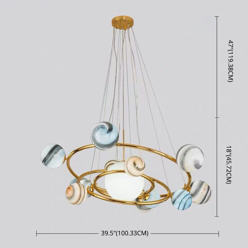 Planet Modeling Glass Ball Chandelier Lamp Nordic Style Multi-Lights Moon Suspension Lighting Fixture for Dining Room