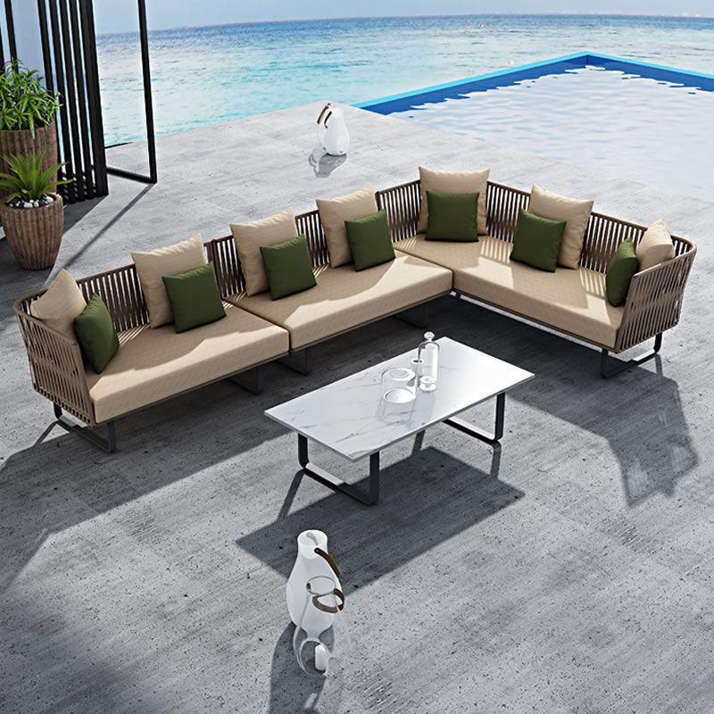 Tropical Style Metal Frame Outdoor Sofa with Cushion Water Resistant Patio Sofa