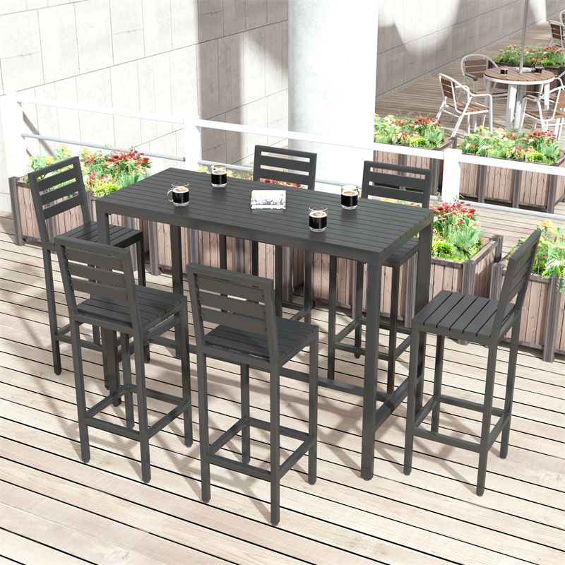 Metal and Wood Patio Table Rectangle Industrial No Distressing Bar Table