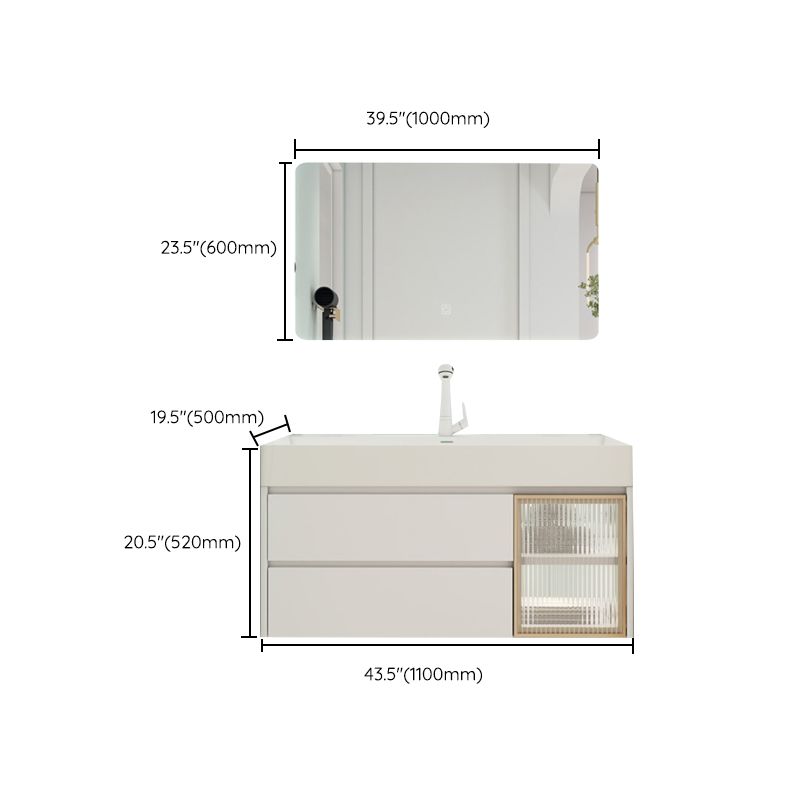 White Bathroom Vanity Mirror Rectangle Single Sink Wall Mount 2 Drawers Vanity with Door