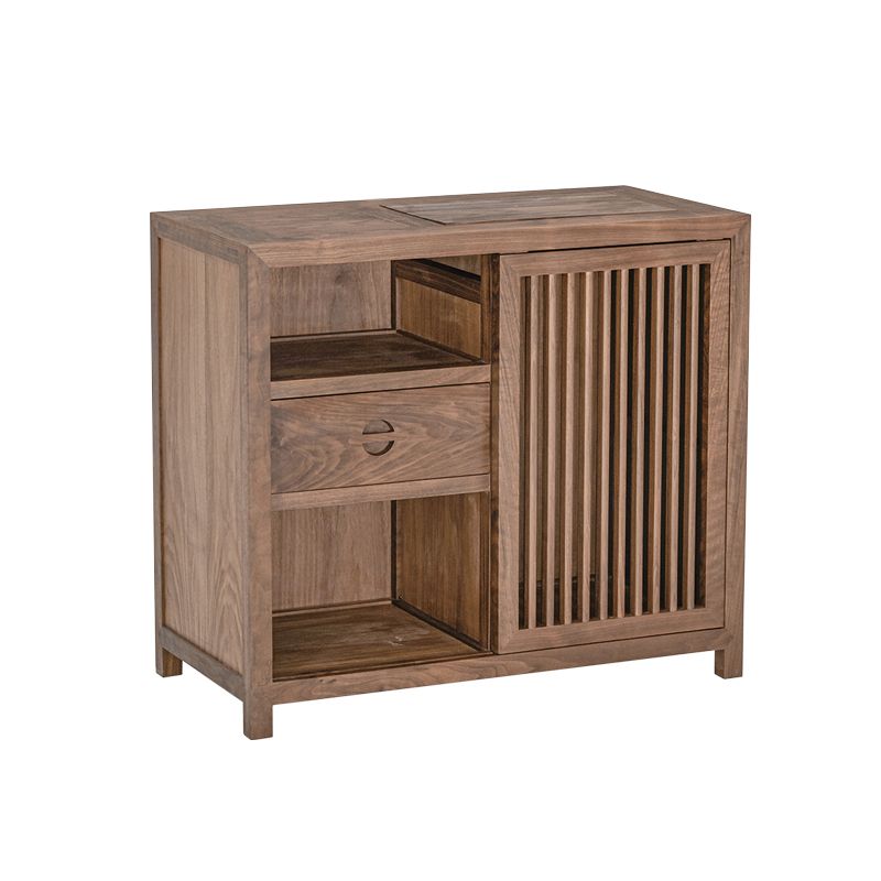 Modern Wood Sideboard Table 1 Drawer Server Open Storage for Living Room