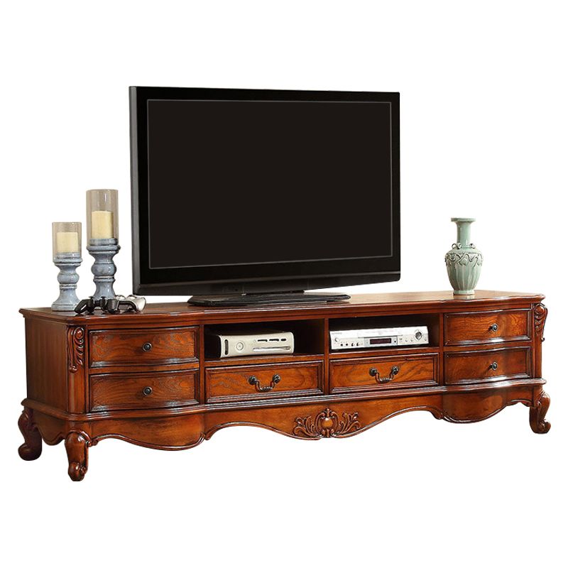 Traditional TV Stand with Glide Drawer Home Solid Wood TV Cabinet