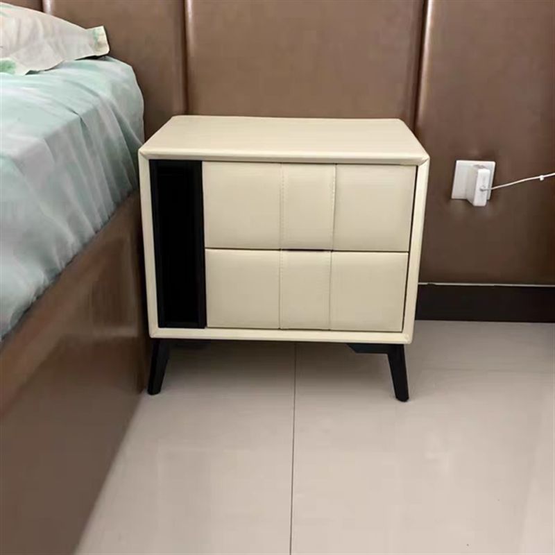 Leather and Wood Night Table Modern Minimalist Open Bedside Table with Legs