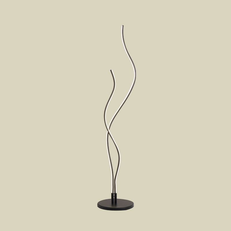 Modernist Waving Line Stand Up Lamp Acrylic LED Bedroom Reading Floor Light in Black/White