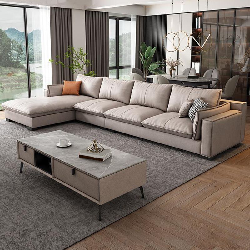 Modern Loose Back Sofa & Chaise 129.92" W 68.9" x D 31.5 H" x Recessed Arm Sofa