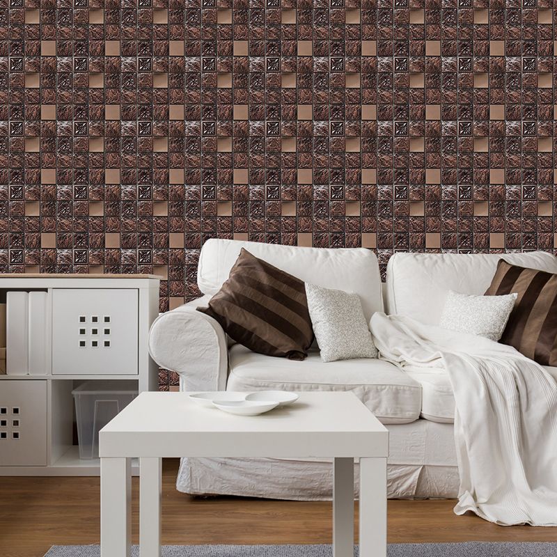 Modern Mosaic Tiles Wallpaper Panel Coffee Stone Look Adhesive Wall Decor, 60 Pieces