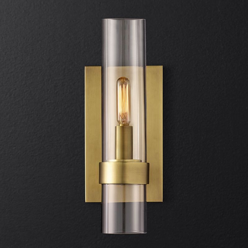 Metal Postmodern Wall Sconce Cylinder Shape Vanity Lamp with Glass Shade for Bathroom