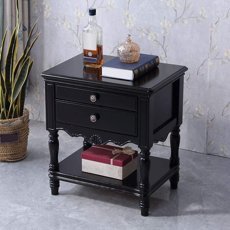 Traditional Rubberwood Night Table Drawer Storage Nightstand with Legs