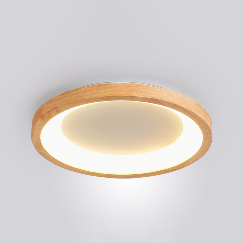 Round Shape LED Ceiling Lamp Modern Wood 1 Light Flush Mount for Bedroom