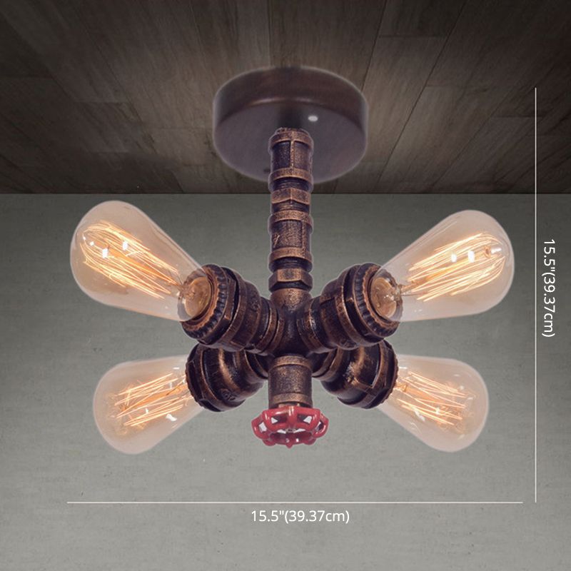 4 lumières Semi Flush Mount Éclairage à Steampunk Soupape en métal Semi-fleur de plafond