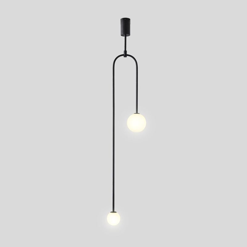 Contemporary Simple White Ball Shade Pendant Lamp Minimalism Metal Line Hanging Lamp