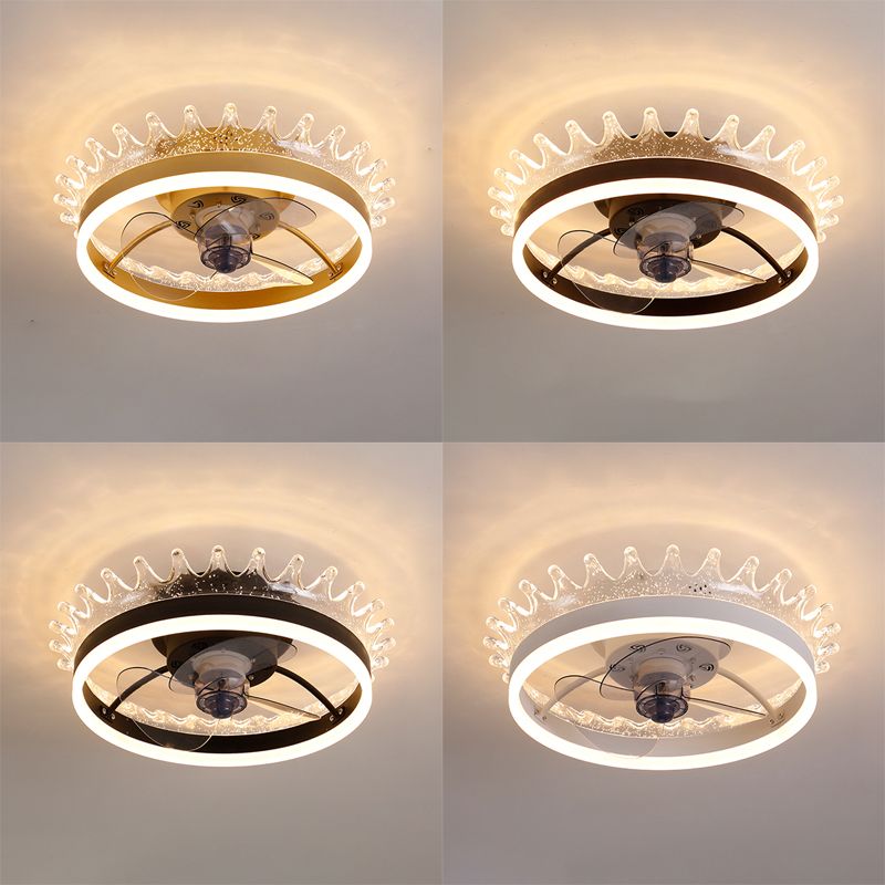 Acrylic Crown Shaped Ceiling Fan Minimalistic LED Semi Mount Lighting for Bedroom