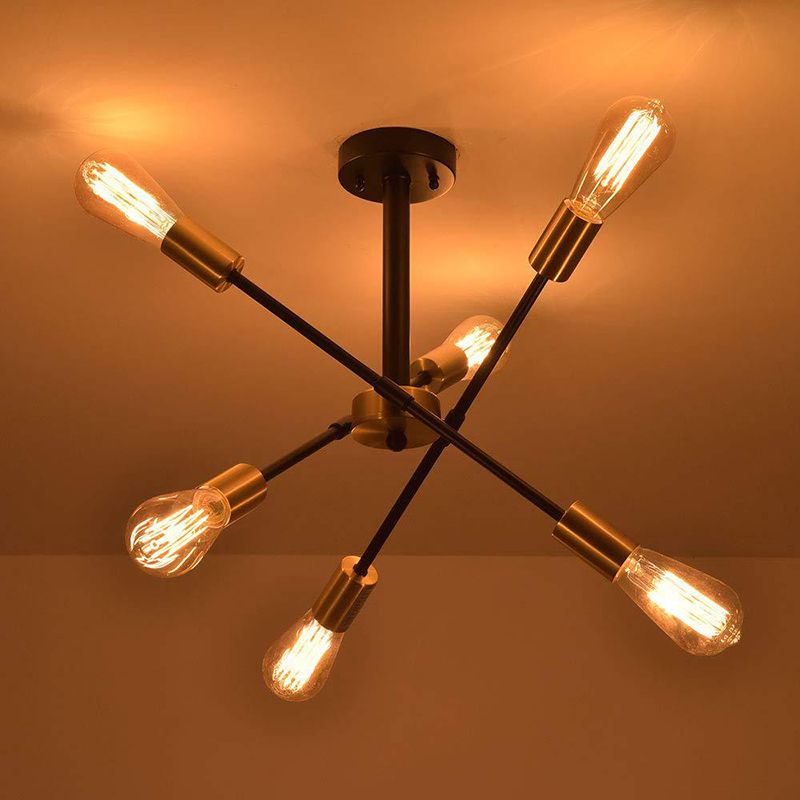 Schwarzer Finish Starburst Hanging Fixture Industrial Style 6 Heads Eisen Kronleuchter Anhänger Licht mit offen