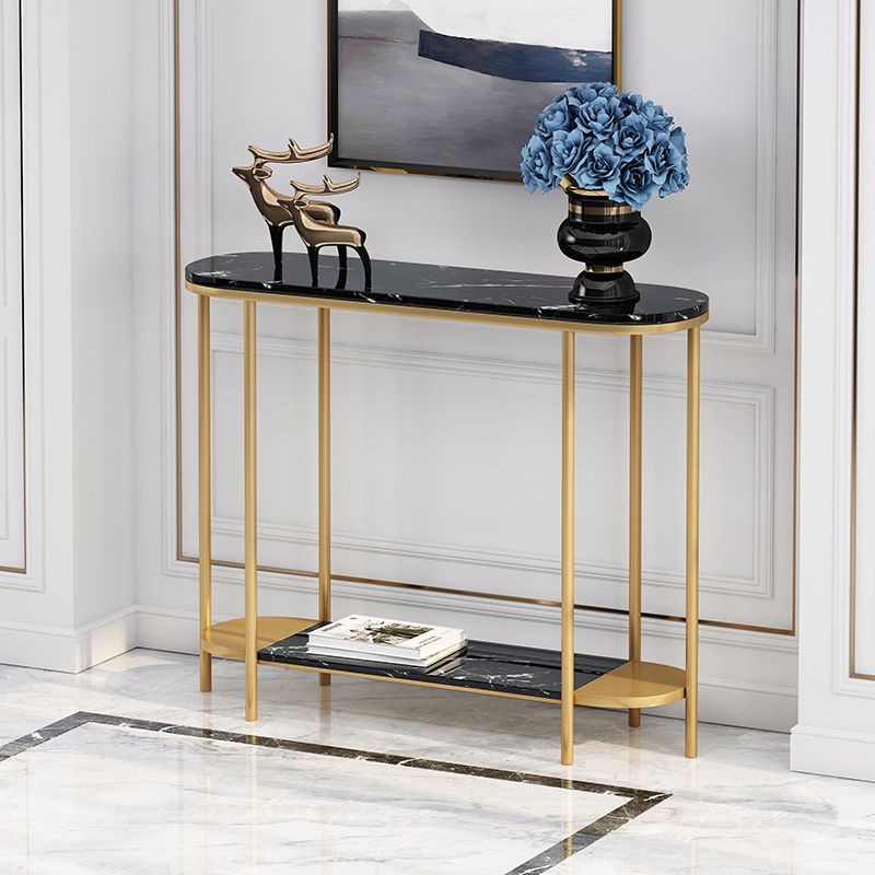 4 Legs Glam Marble/metal Oval Scratch Resistant Console Table