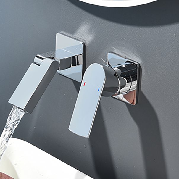 Waterfall Spout Bathroom Faucet Swivel Lever Handle 2 Holes Wall-Mounted Sink Faucet