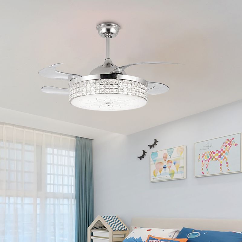 Crystal Round Ceiling Fan Light Contemporary LED Ceiling Mounted Fixture in Silver/Gold with Remote Control/Wall Control/Remote Control and Wall Control