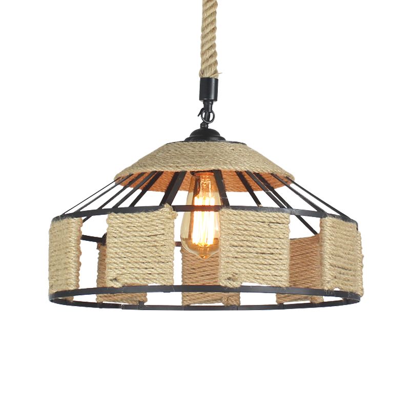 Corde beige kit de lumière suspendue yourtes mongoliennes en forme de 1 bulbe 12 "/ 16" /19,5 "W Farmhouse Pendant le plafond avec cordon noués