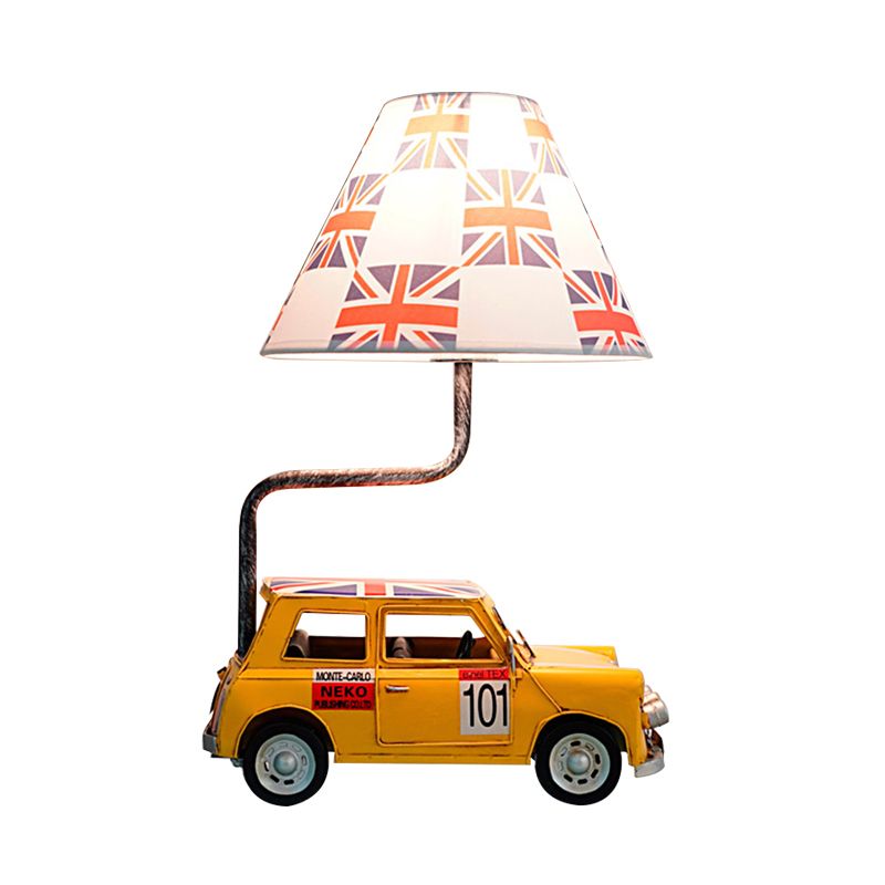 Car Resin Desk Lamp Cartoon 1 Light Yellow Night Table Light with Tapered Fabric Shade