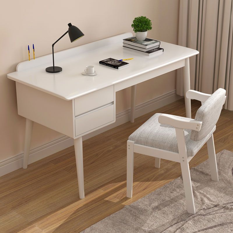 Modern Solid Wood Office Desk Rectangle Task Desk with 2-Drawers for Home