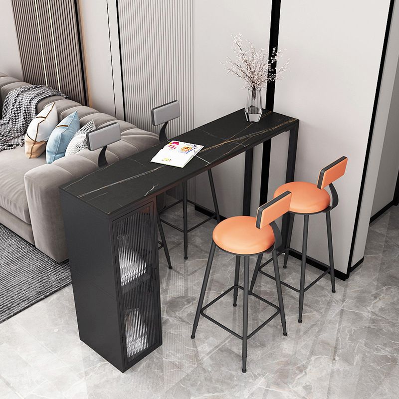 White Modern Style Table in Faux Marble and Metal with Shelf Bar Table