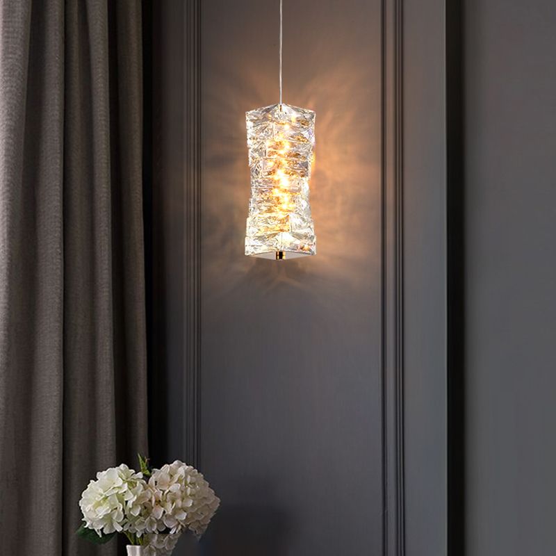 Postmodern Style Crystal Pendant Light Cuboid LED Hanging Pendant for Bedroom