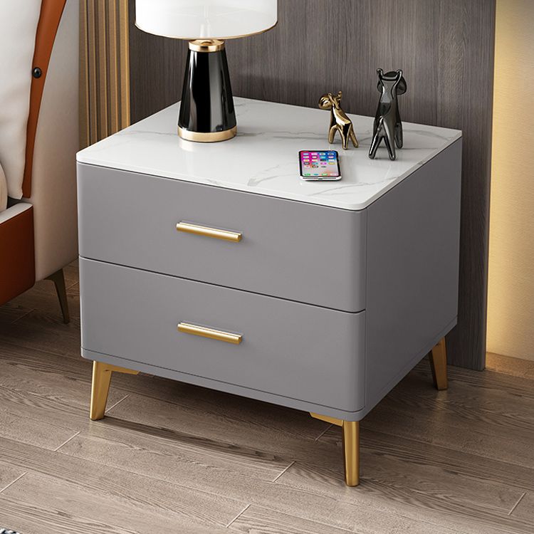 Stone Bed Nightstand Modern Bedside Cabinet with 2 Drawers for Living Room