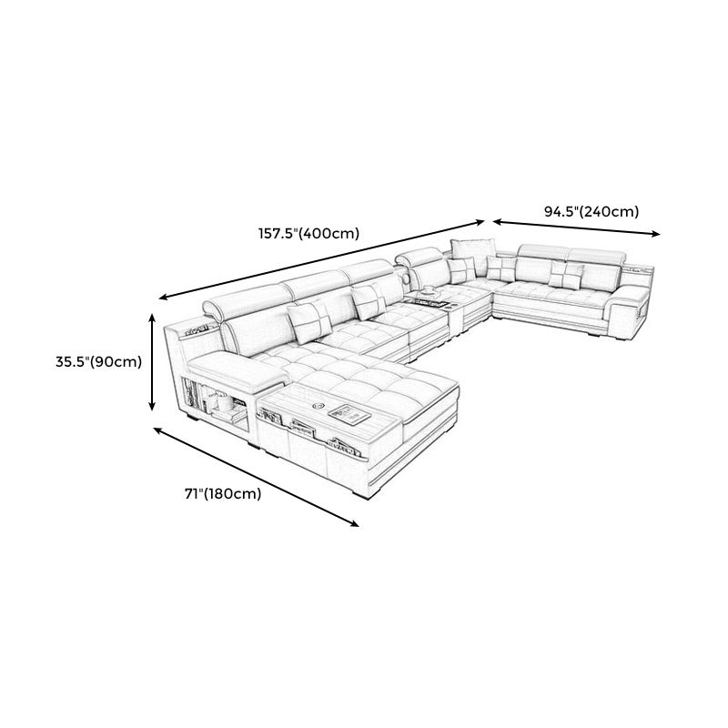 157.5"W √ó 94.49"D √ó 35.43"H Faux Leather Pillow Top Arm Sectional with Stain-Resistant