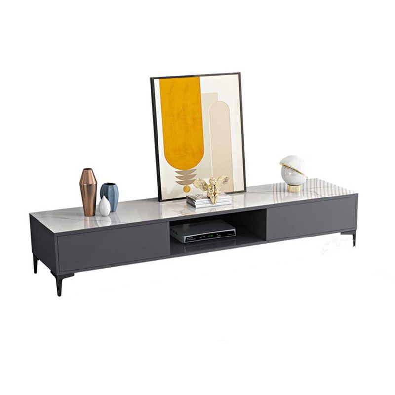 Contemporary 1-open Shelf TV Console, Black/ White TV Stand with 2 Cabinets