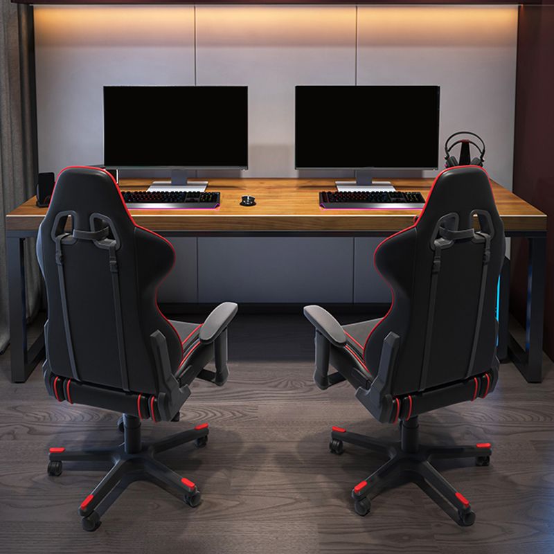 Industrial Wood Computer Desk Sled Rectangular Gaming Desk with Metal Legs