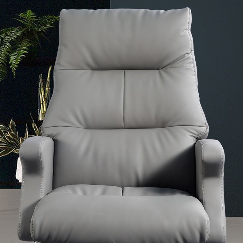 Contemporary Gray Leather Executive Chair Wheels Included Managers Chair for Office