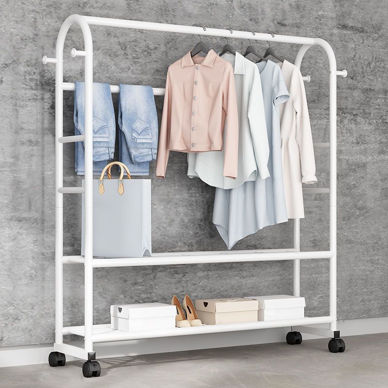 Contemporary Coat Rack Free Standing Coat Hook Two Storage Shelves Metal Hall Stand