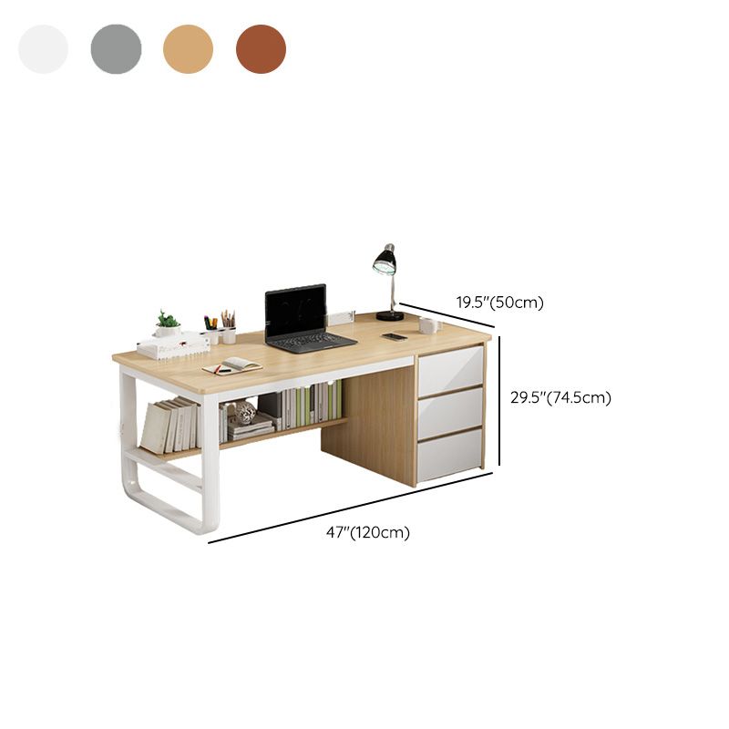 Contemporary Writing Desk with 3 Drawers and 1 Shelf in Metal Base