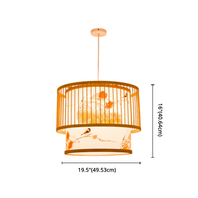 1 luce cilindrica a sospensione cilindrica cinese Bamboo sospeso a sospensione per il ristorante