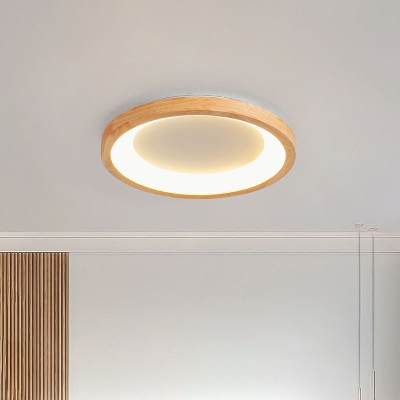 Round Shape LED Ceiling Lamp Modern Wood 1 Light Flush Mount for Bedroom