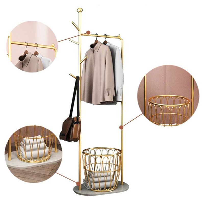 Gorgeous Metal Coat Rack Multi Coat Hooks Clothes Hanger with Storage