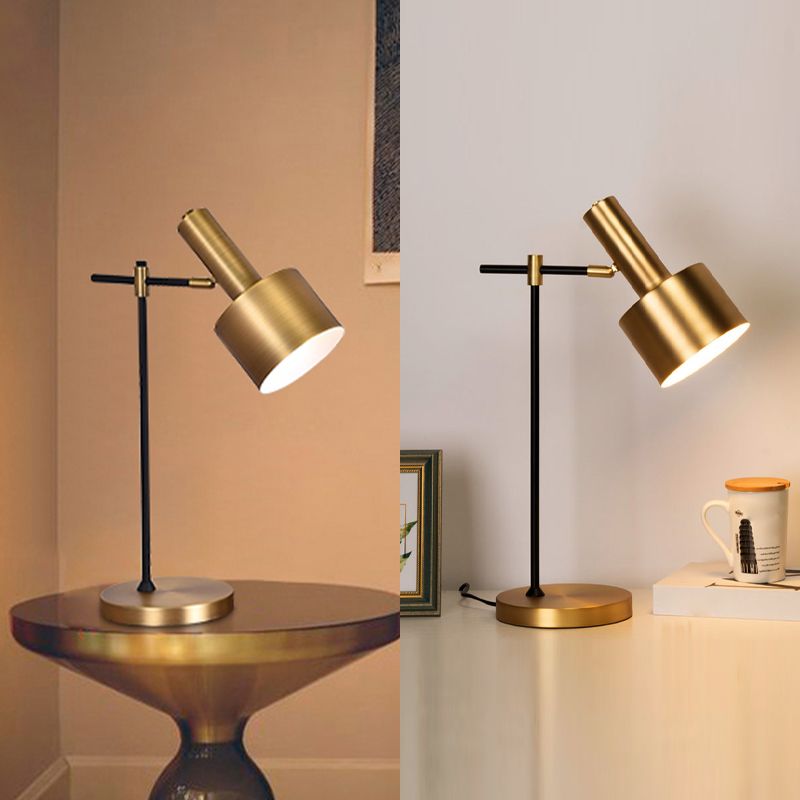 Cylindrical Bedroom Table Light Metal Simplicity Nights and Lamp in Gold