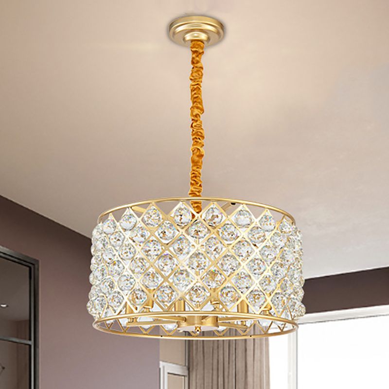 Postmodern Cylinder Hanging Light Crystal and Metal 6 Lights Dining Room Chandelier Light