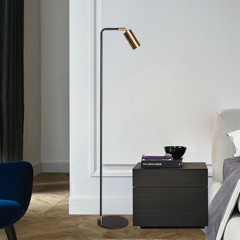 Simplicity Cylinder Standing Light Metallic 1 Head Bedside Floor Reading Lamp in Black and Gold