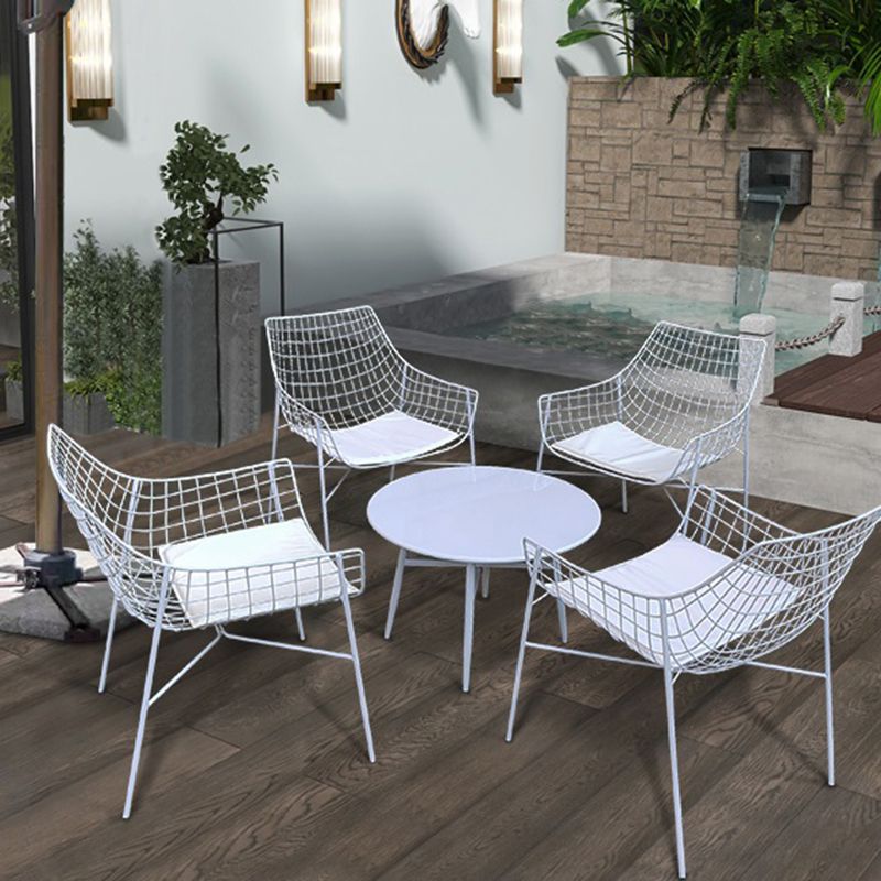 Contemporary Metal Patio Table Round Water Resistant in White/Black