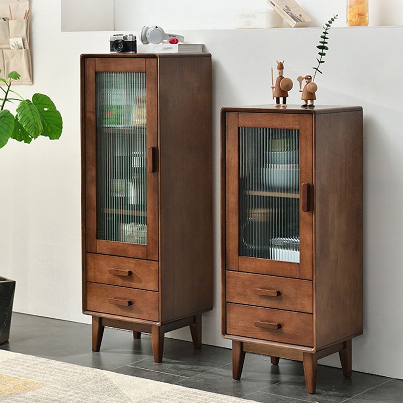 Modern Style Solid Wood Storage Sideboard Cabinet with Glass Doors in Brown