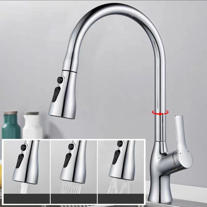 Contemporary Retractable Faucet Copper Single Handle High Arc Faucet for Kitchen