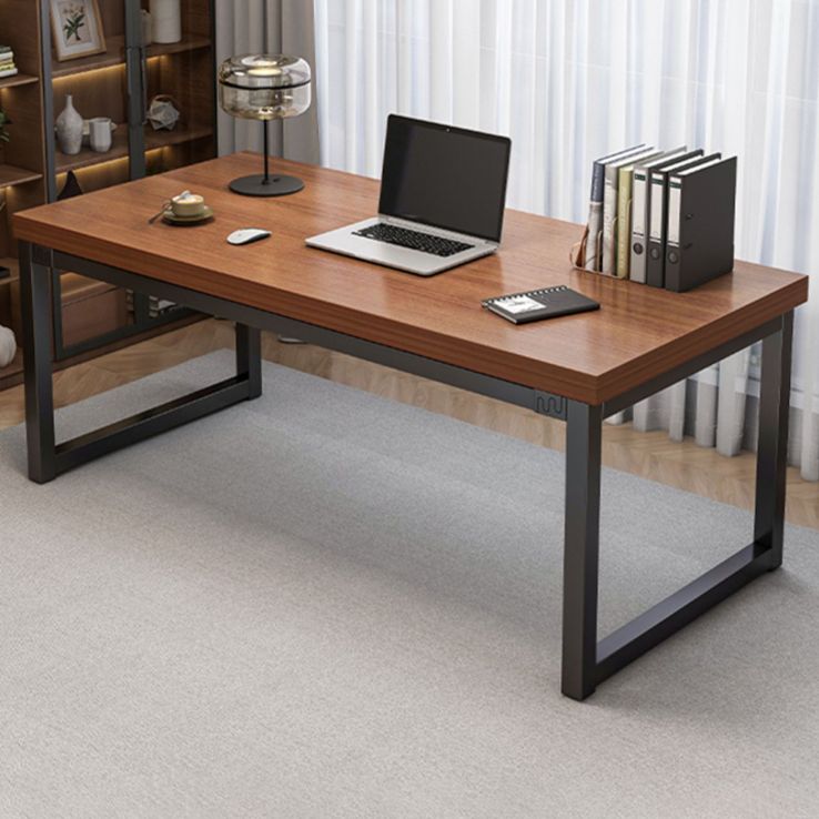 Contemporary Wooden Office Desk Antique Finish Rectangular Computer Desk with Metal Legs