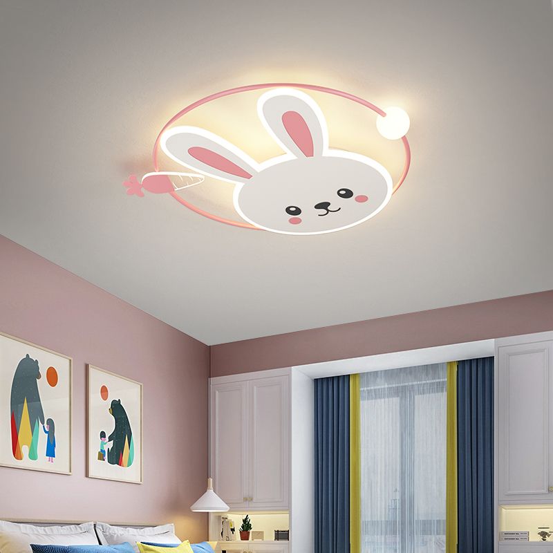 Rabbit Cartoon LED Flush Mount Metal 1-light Flush Ceiling Light for Children Room