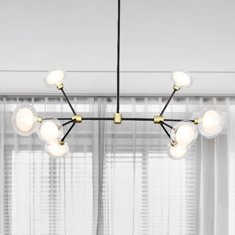 Moderne schwarze Suspensionslicht 8/12/16 Lichter Ast Metallic Kronleuchter mit ovalem Glasschatten für Cafe