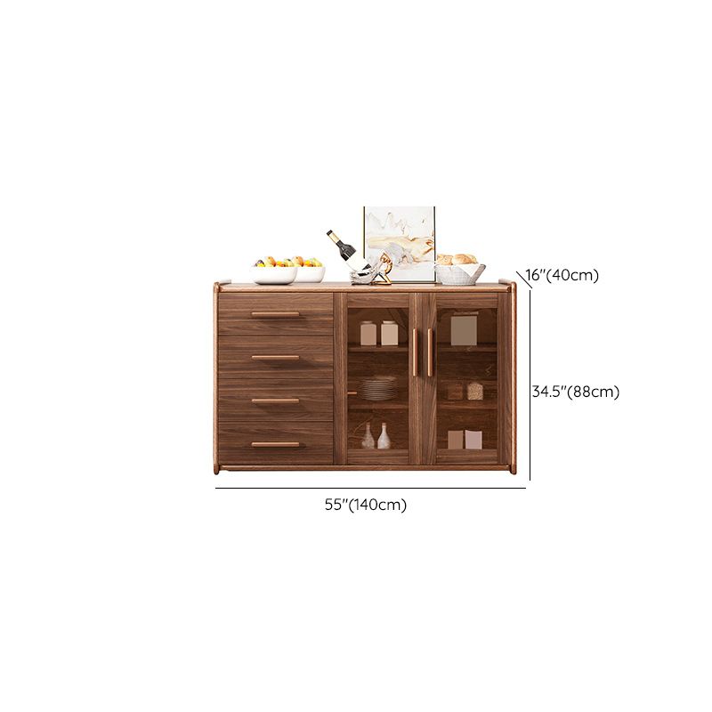 Modern Sideboard Wood Glass Doors Side Board with Drawers and Cabinets